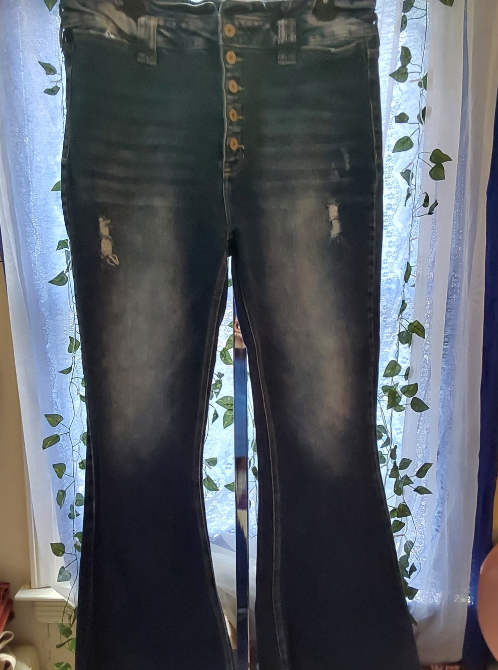 KanCan Dark Blue Distressed High-Rise Flare Jeans